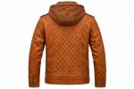 Cognac Leather Hooded Biker Jacket - Image 3