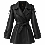 Black Leather Belted Trench Coat