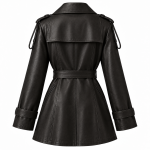 Black Leather Belted Trench Coat - Image 3