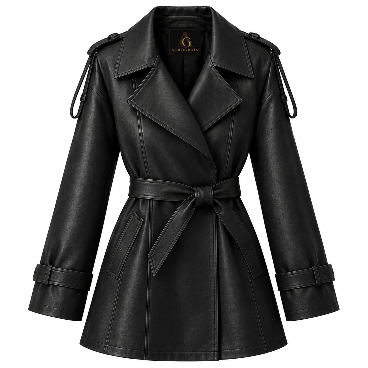 black-leather-belted-trench-coat Black Leather Belted Trench Coat - Image 1