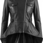 Black Leather Asymmetric Peplum Jacket