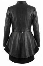 Black Leather Asymmetric Peplum Jacket - Image 3