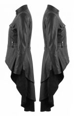 Black Leather Asymmetric Peplum Jacket - Image 2