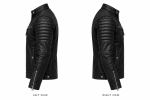 Black Quilted Leather Cafe Racer Jacket - Image 3