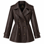 Chocolate Brown Double-Breasted Leather Coat