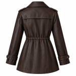 Chocolate Brown Double-Breasted Leather Coat - Image 3