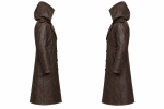 Dark Brown Hooded Long Leather Coat - Image 2