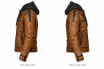 Tan Leather Hooded Moto Jacket with Black Piping - Image 3