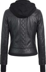 Women’s Black Hooded Leather Jacket - Image 2